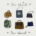 Backpack, tote bag, clutch, handbag. Fashion. The basic wardrobe of a minimalist. Isolated vector